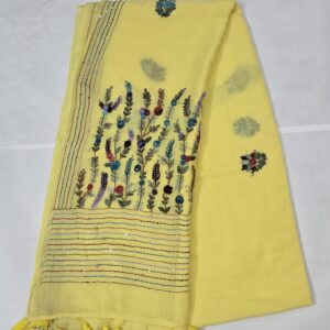 Bullion knot work saree - Yellow