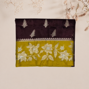 Purple & Mustard Floral Zari Saree