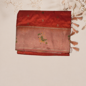 Rust Red Floral Checks Saree